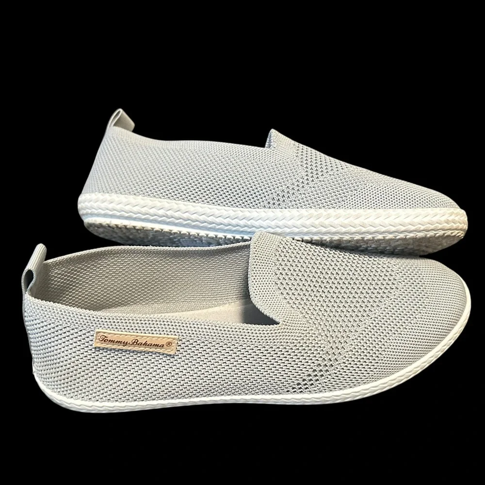 Tommy Bahama Womens Slip On Knit Sneakers Light Gray Comfort Casual‎ Shoes